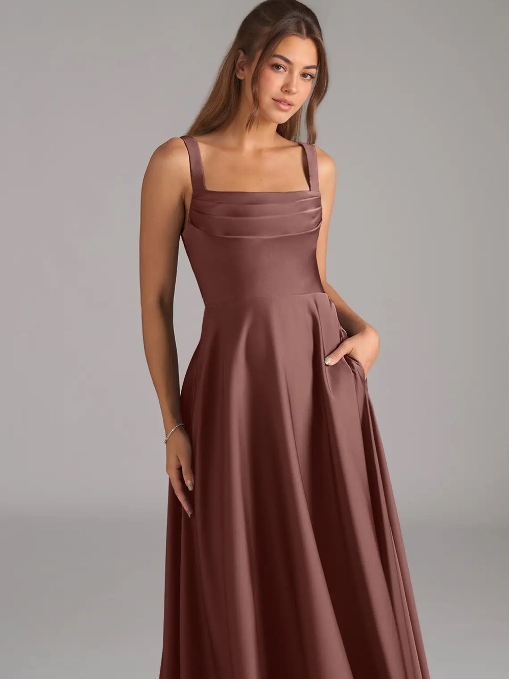 NWT Azazie Shaude Espresso A-line square neck Bridesmaid / Prom dress A2 (small)